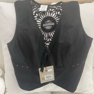 Harley Davidson, women's zipper vest, crochet back, Black, size medium